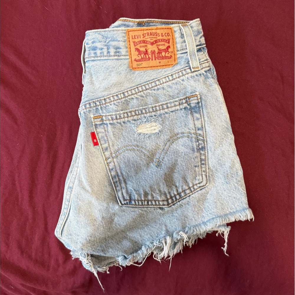 Levi's Light Blue Frayed Hem Denim Shorts
